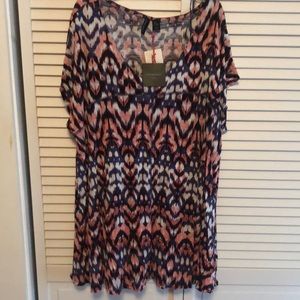 Black, blue, white & orange multi colored top